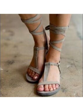 Free People Lace-Up Grey Suede Sandals